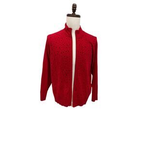 Anne Klein Red Jeweled Zipper Sweater
